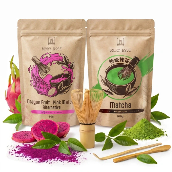 Set pentru Matcha Latte colorat: Matcha + Pink Matcha + accesorii