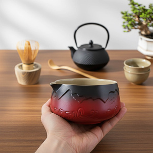 Matchawan – Bol ceramic Matcha cu gura de scurgere – Mountain (roșu)