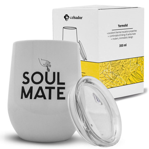 TermoLid – cană termică pentru yerba mate cu capac – Soul Mate (albă) – 350 ml
