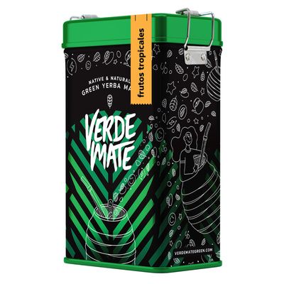 Yerbera – Cutie metalică + Verde Mate Green Frutos Tropicales 0,5 kg
