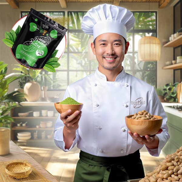 Set unt de arahide pudră Nustino: Raspberry + Salted Caramel + Matcha 3x400g