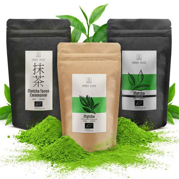 Set de 3 ceaiuri matcha BIO din Japonia: ceremonial + premium + culinar
