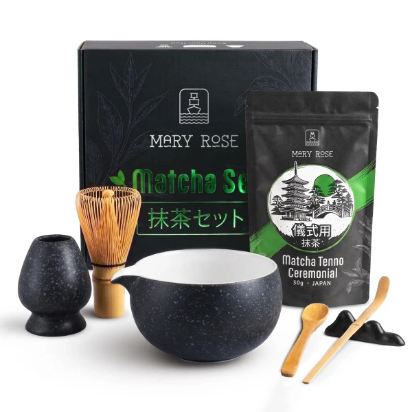 Set cadou: matcha ceremonială japoneză + matchawan + accesorii din bambus