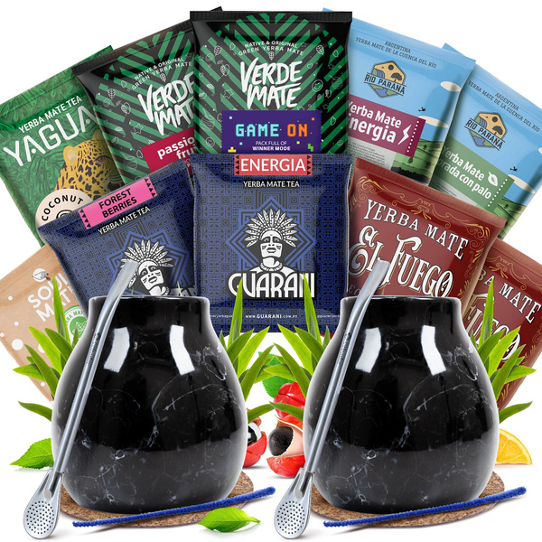 Set de Yerba Mate pentru Doi: mostre 10x50g + 2x Calabash + 2x Bombilla