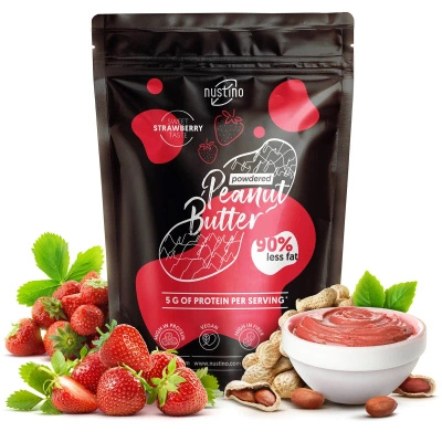Nustino – Unt de arahide pudră – Strawberry (fără zahăr adăugat) 400 g